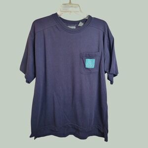Paris Sport Club T-Shirt Vintage 90s Streetwear Pocket Tee Navy Blue Mens Large